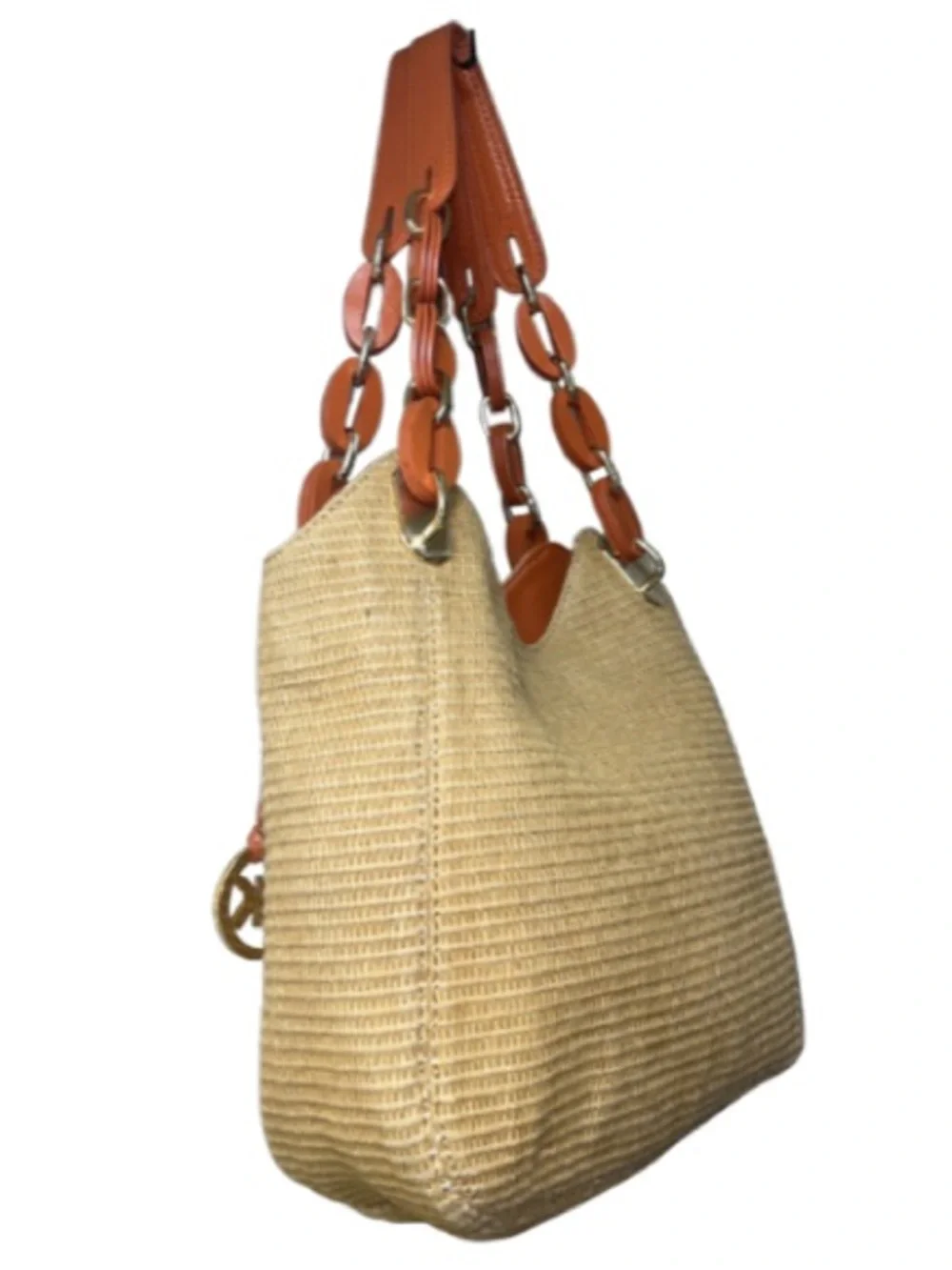 Michael Kors Lilly Woven Straw Hobo Bag - Orange/Tan - EUC - Picture 2 of 12